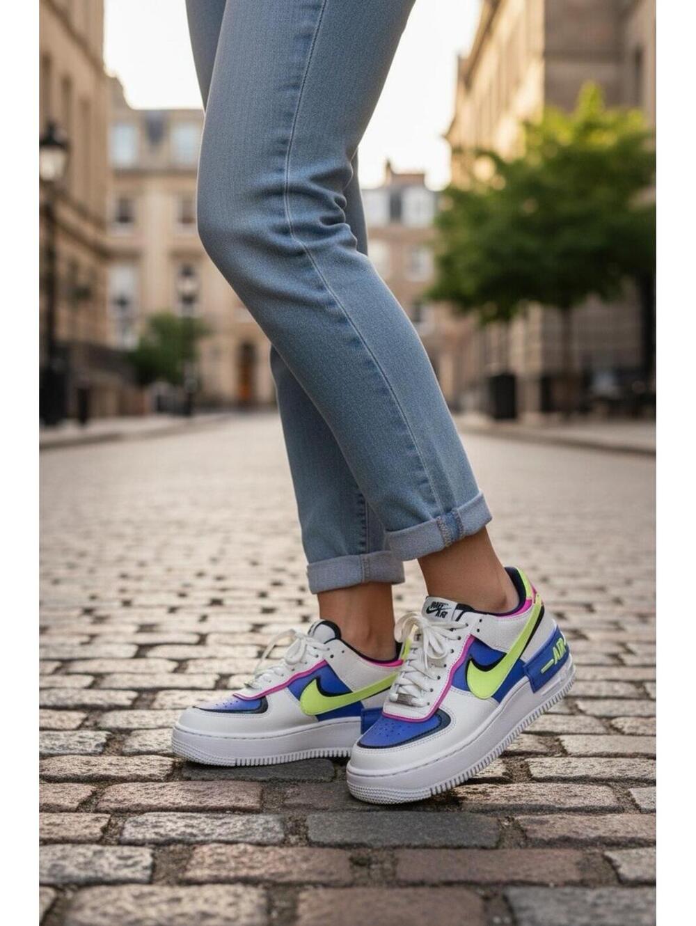 Nike Air Force 1 Low Shoes Shadow White Sapphire Volt CJ1641-100 Women's Size 9